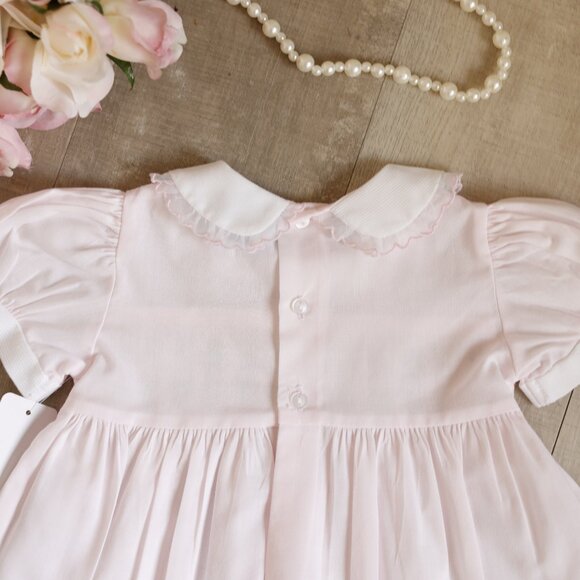 Pink Smocked Dress Feltman Brothers Friedknit 3 Months Organza Trim RARE NWT - Picture 4 of 5